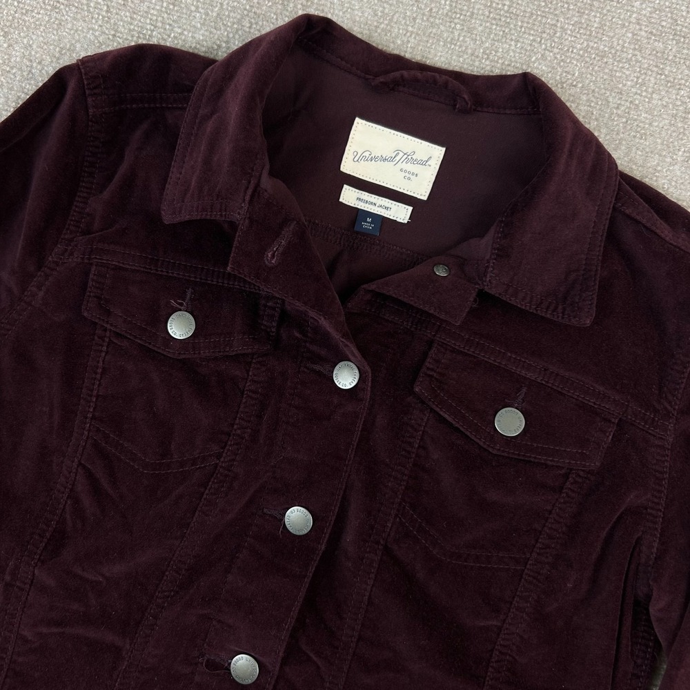 Universal Thread Freeborn Jacket Women Medium Maroon Cotton Stretch Button Front